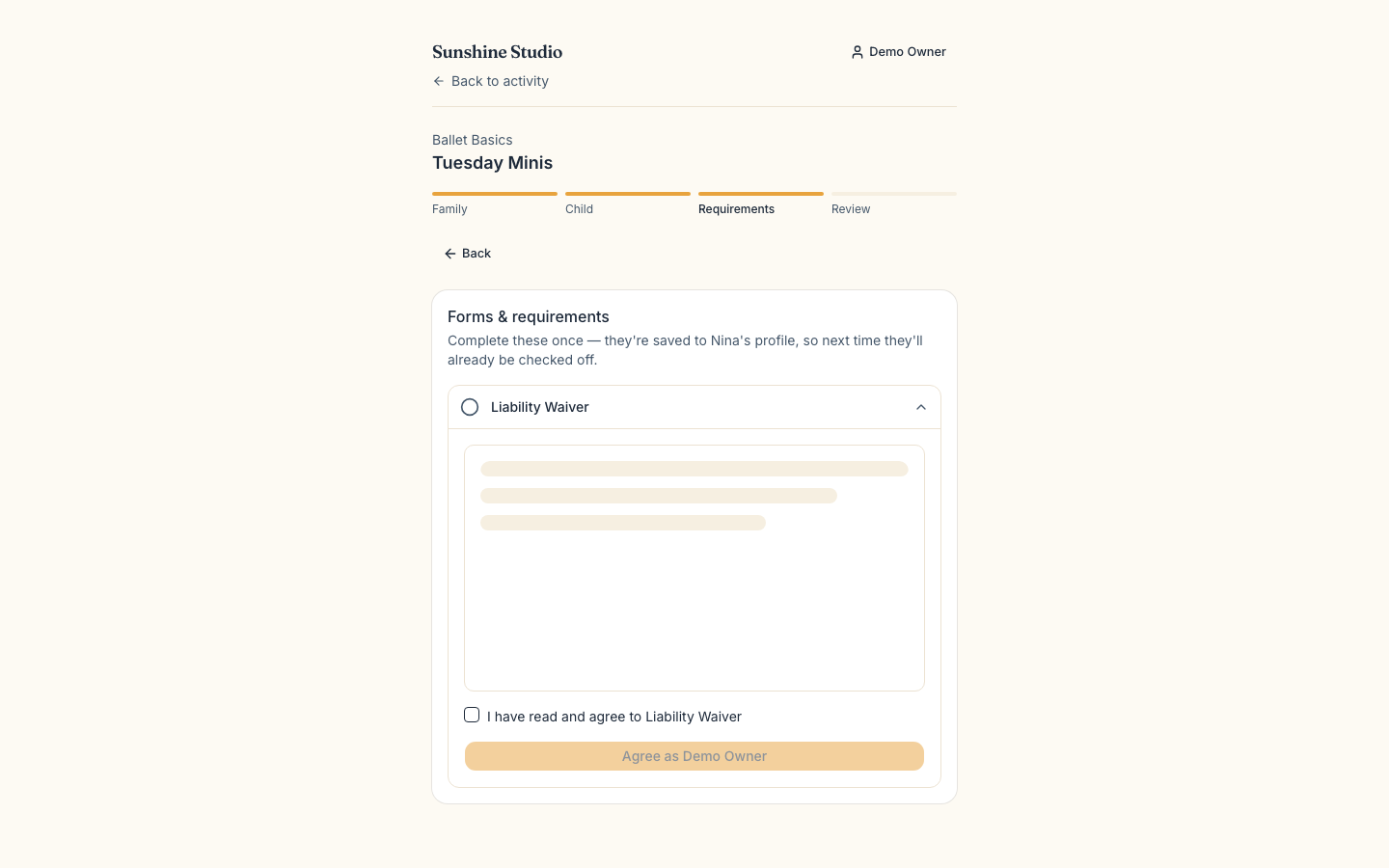 Sunup checkout requirements step