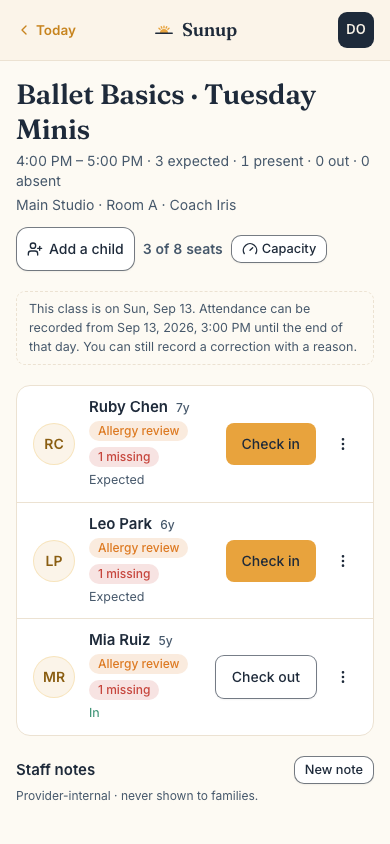 Sunup Today roster on a phone